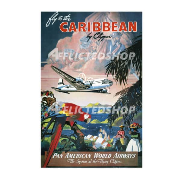 Digital Download of the Pan American Airways China Clipper Flying over a Vibrant Caribbean Scene